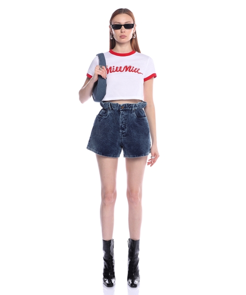 Logo printed short sleeve crop T-shirt | Emporium