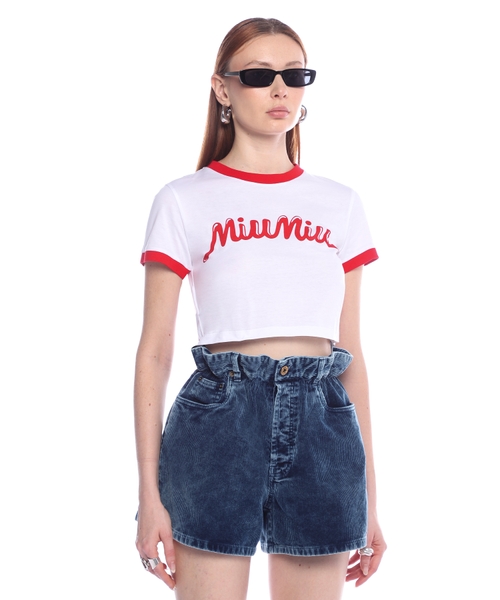 Logo printed short sleeve crop T-shirt | Emporium