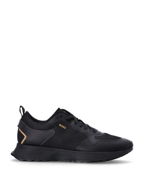 Mixed-material trainers with mesh details and branding