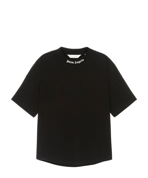 ★Palm Angels★ Logo Print Linen Short Sleeve T-Shirt Black Short sleeve T-shirt with logo print | Emporium