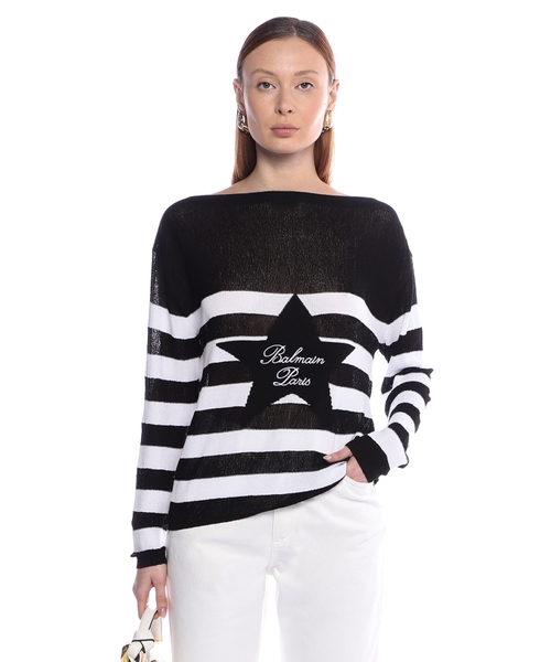Logo embroidered striped jumper