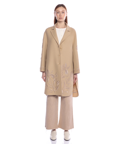 Шерстяное пальто с цветочной вышивкой