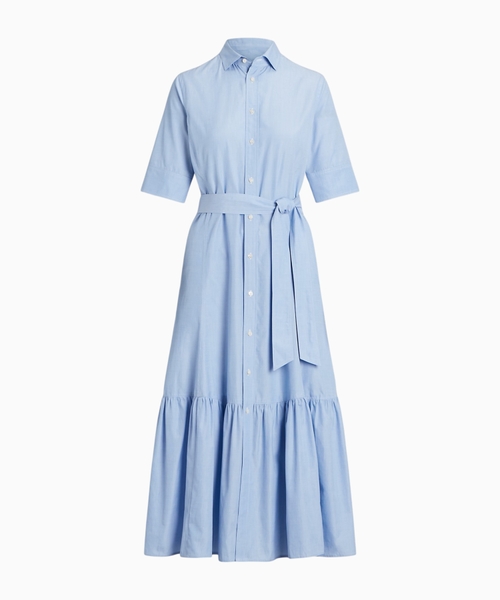 Belted short sleeve midi dress