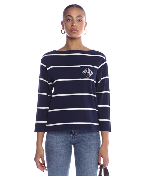 Logo embroidered striped top