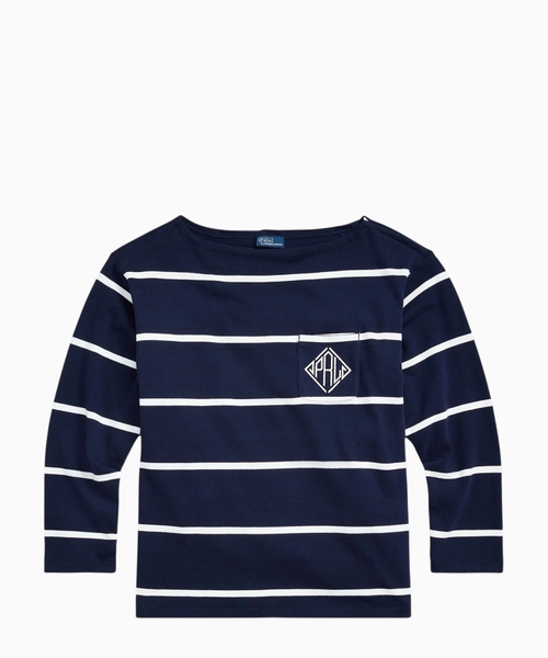 Logo embroidered striped top