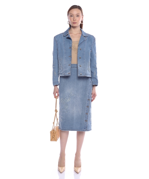 Embroidered midi denim skirt #2