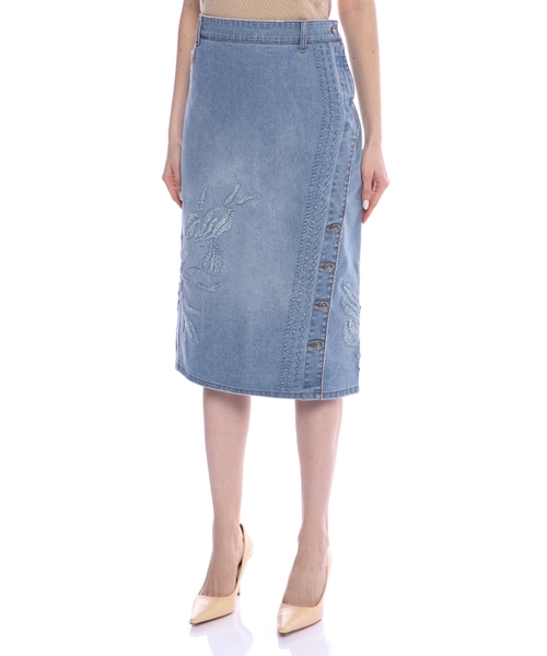 Embroidered midi denim skirt #3