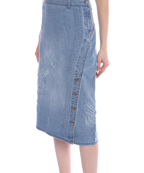 Embroidered midi denim skirt #5