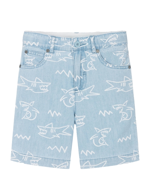 Printed denim shorts