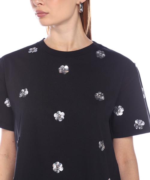 【SANDRO】 Floral Embroidery Tee Floral embroidery T-shirt black / gray For Women | Sandro Paris