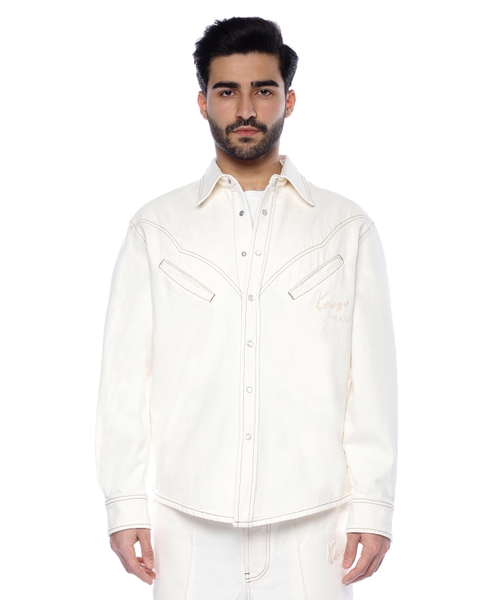 Loqo naxışlı denim köynək