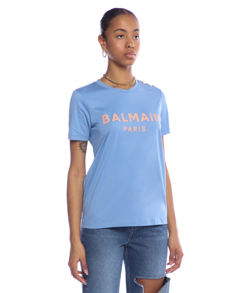 Tシャツ・カットソー BALMAIN EMBROIDERED LOGO COTTON BLEND TOP Logo printed cotton T-shirt | Emporium