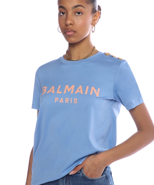 【送料&関税込】Balmain Printed Cotton Cropped T-shirt Cropped T-shirt with Balmain print - Women | BALMAIN