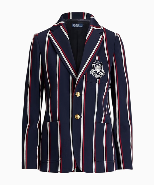 Striped blazer with logo applique