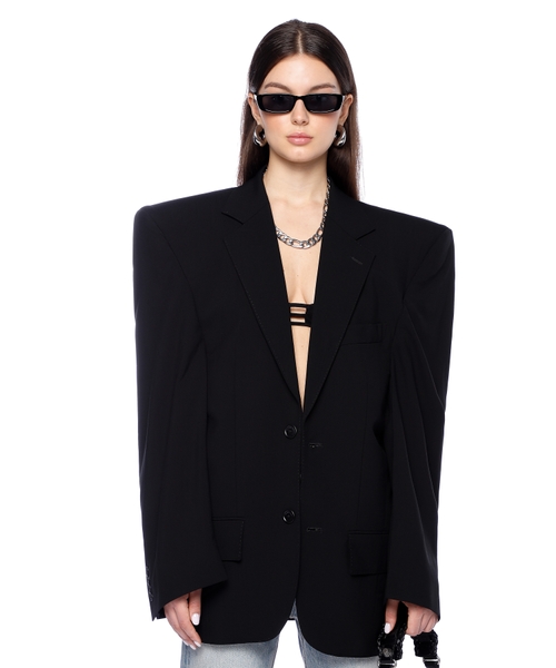 Объемный шерстяной пиджак с длинными рукавами