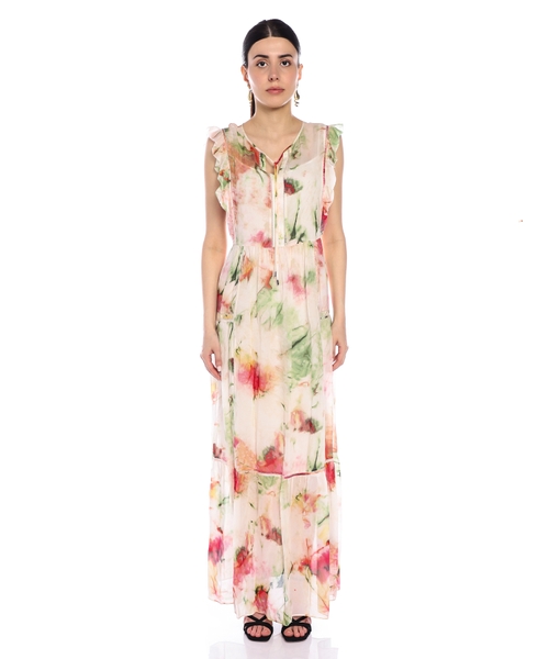 Gül printli maksi don