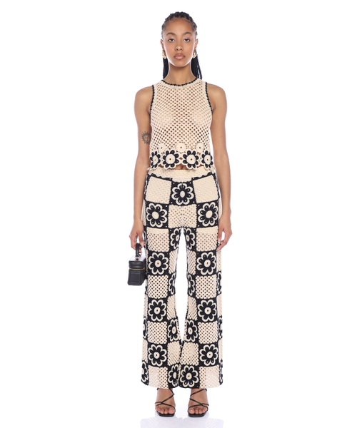 Floral embroidery Crochet pants | Emporium