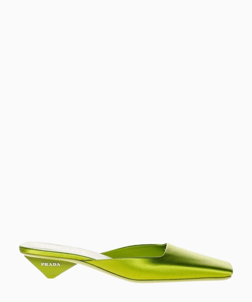 Kvadrat burunlu satin mule ayaqqabısı