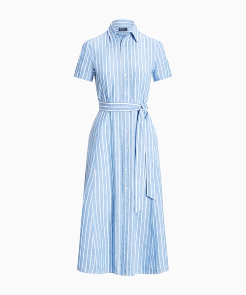 Striped linen midi dress