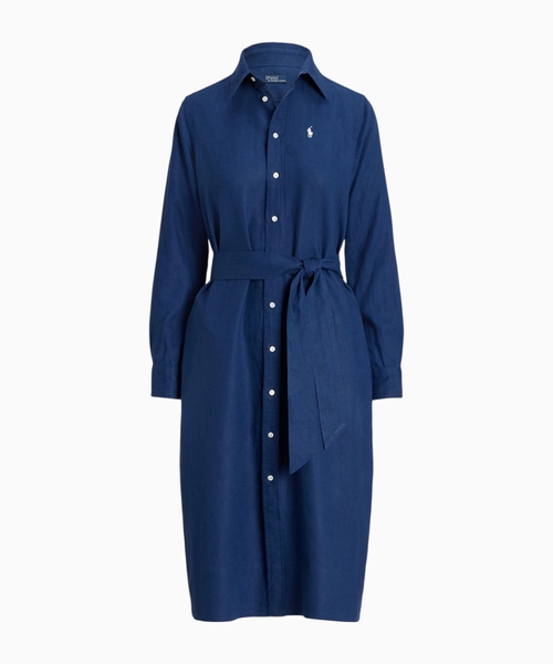 Logo embroidered linen midi dress