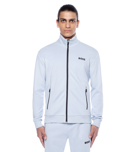 Long sleeve track jacket with zip fastening