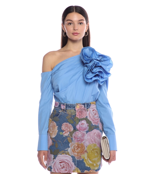 Asymmetric top with rose applique