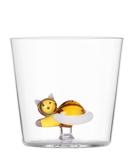 Glass with cat figure