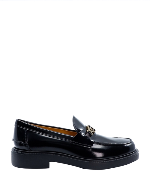 Metal logo applique detail leather loafers