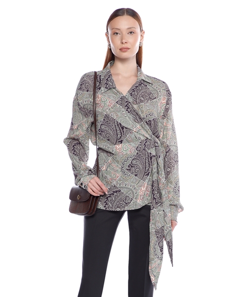 Рубашка с принтом и завязкой сбоку