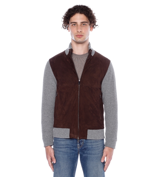 Long sleeve suede jacket with zip fastening