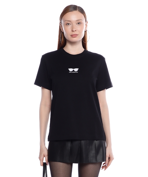 Tシャツ・カットソー KARL LAGERFELD Women Sweater 205W1812999 Black Embroidered cotton T-shirt | Emporium