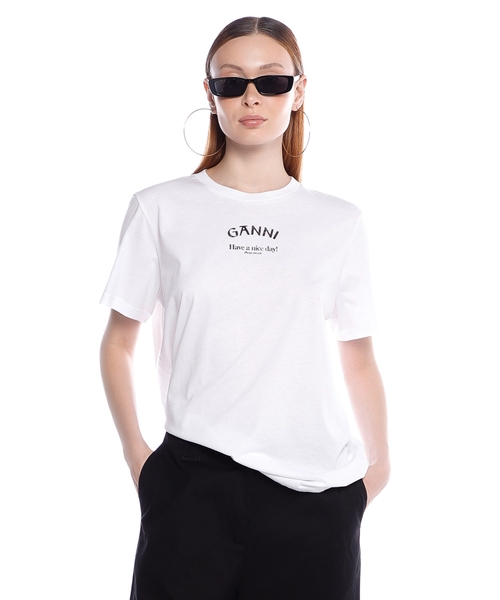 Tシャツ・カットソー GANNI WHITE COTTON T-SHIRT Bright White White Heavy Cotton T-shirt | GANNI US