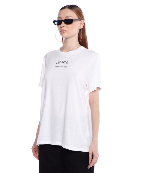 Ganni ガニー White Crewneck T-Shirt with Maxi Logo Bunny logo T-shirt | Ganni | | Simons
