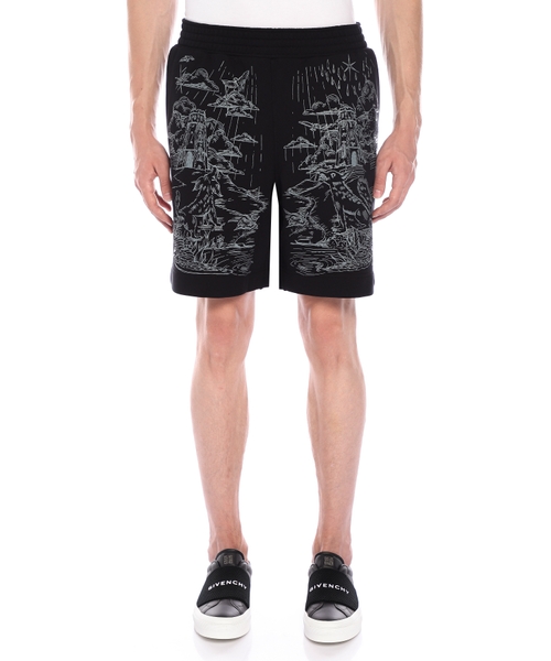 Elastic waist shorts with print