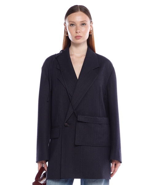 Шерстяной пиджак оверсайз в тонкую полоску