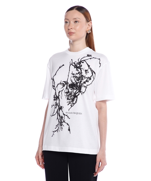 Tシャツ・カットソー ALEXANDER MCQUEEN Women Tunic Tops 810287QEAFR8010 WHITE Printed cotton T-shirt | Emporium
