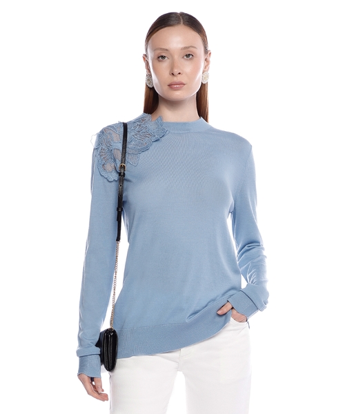 Lace trim wool jumper