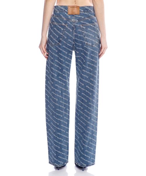 パンツ ALEXANDER WANG Women Straight Pants 4DC2244264468A Blue Alexander Wang Logo Print Sequined mid-rise Straight Leg