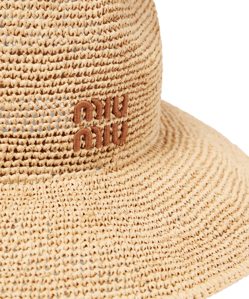 ハット Miu Miu Raffia Hat Miu Miu Gingham Fisherman Hat Raffia Bucket Hat Rustic With