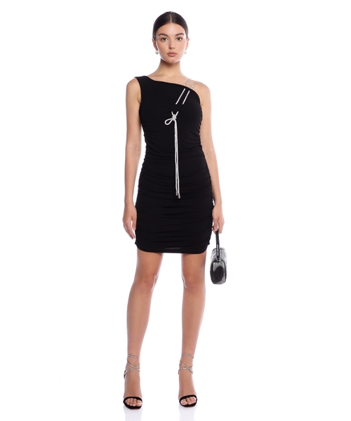 Asymmetrical dress with crystal strap