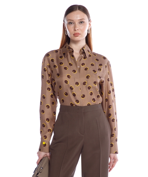 トップス FENDI Brown Cropped Silk Shirts 38 FENDI silk cropped shirt in ff set Brown Fendi