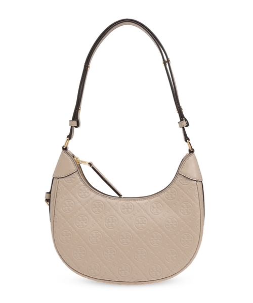 T Monogram Leather Crescent Bag