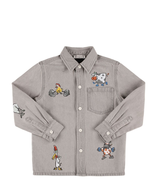 Printli denim köynək