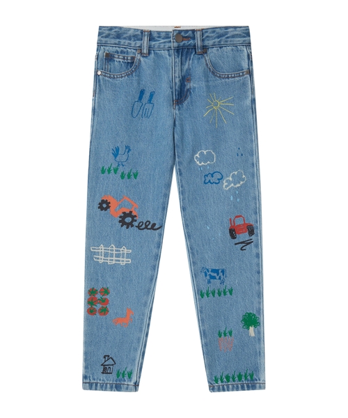 Printed denim trousers