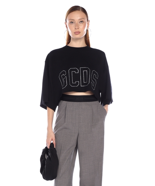 Rhinestone-logo cropped T-shirt | Emporium