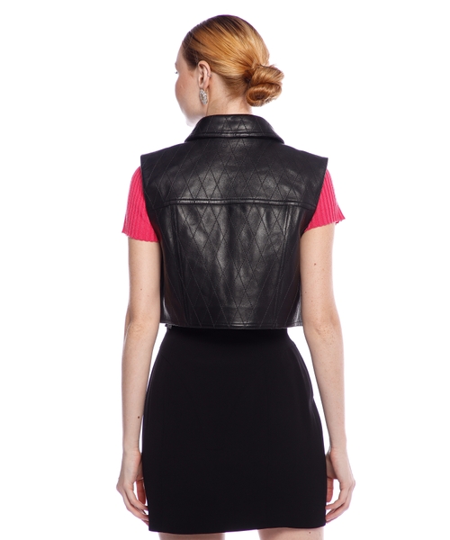 韓国発!【BLACKUP】Marondi Cropped Leather Padded Vest ☆関税/送料込☆BlackUp☆Marondi Crop Leather Padding Vest