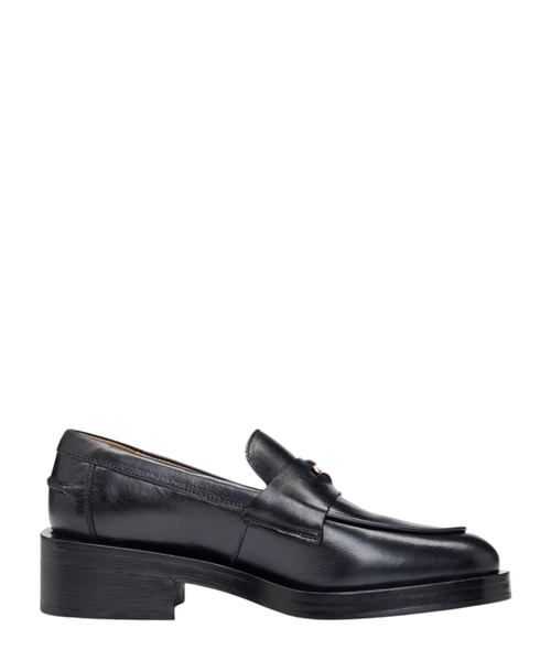Leather moccasins with branded hardware