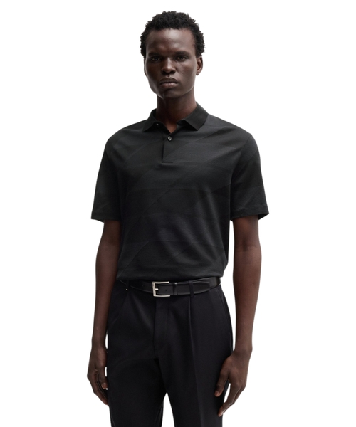Mercerized-cotton polo shirt with jacquard pattern