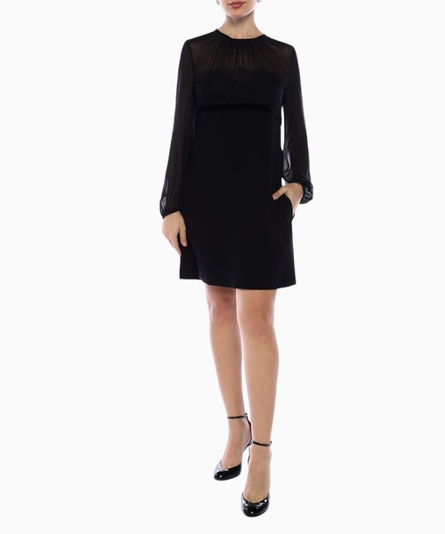 Minidress in sablé and silk georgette