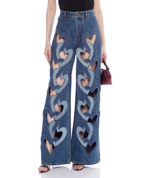 Ürək kəsimli enli biçimli denim şalvar